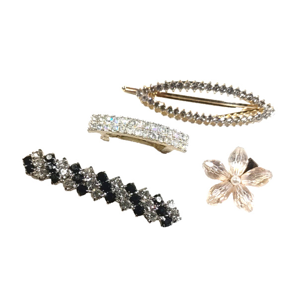Hair Barrette Bundle Of 4 Rhinestone Black Clear Pink - Picture 1 of 8